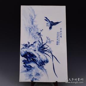 竹溪道人王步青花花鸟瓷板 h