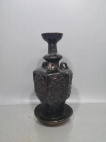 宋代老窑瓷黑釉花瓶油灯