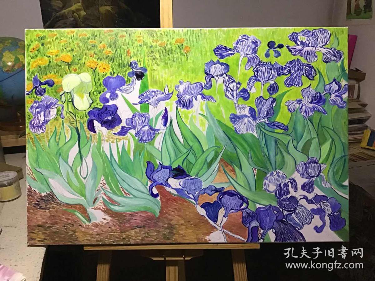 纯手绘梵高《鸢尾花》60*90cm布面油画.大师作品,致敬