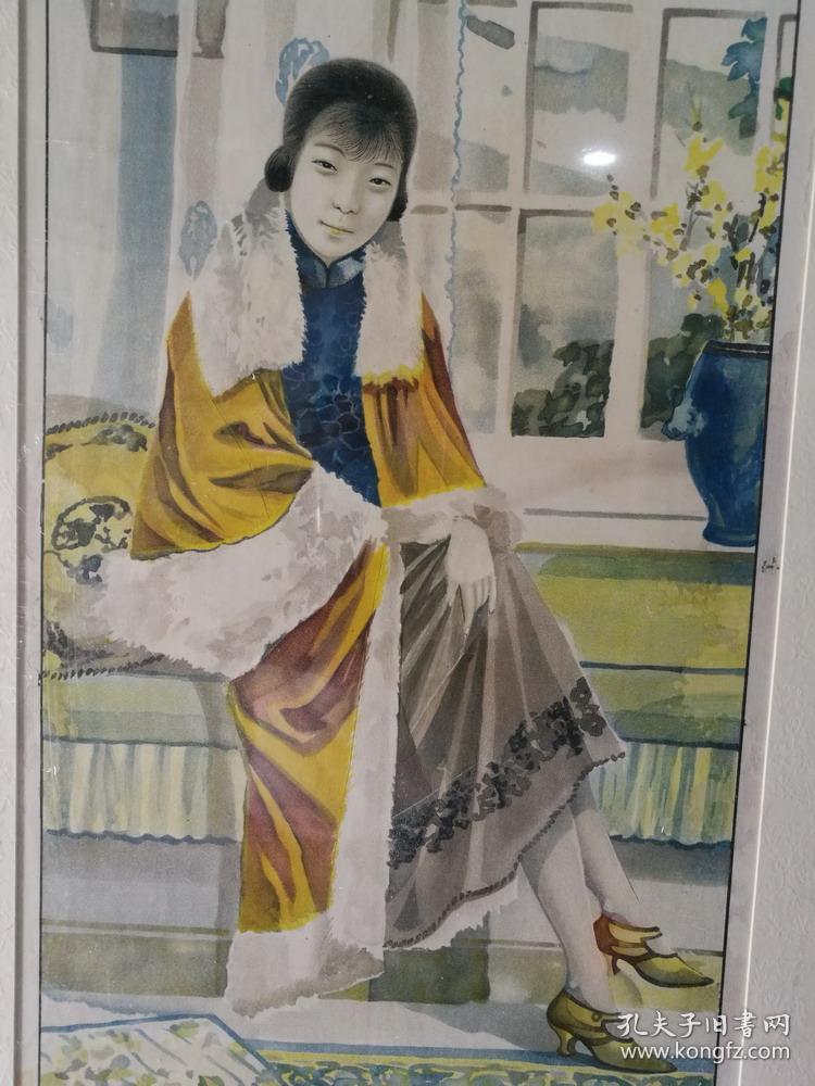 民国时期著名画家(谢之光)绘画作品 《美女四条屏》每一条屏配小诗一
