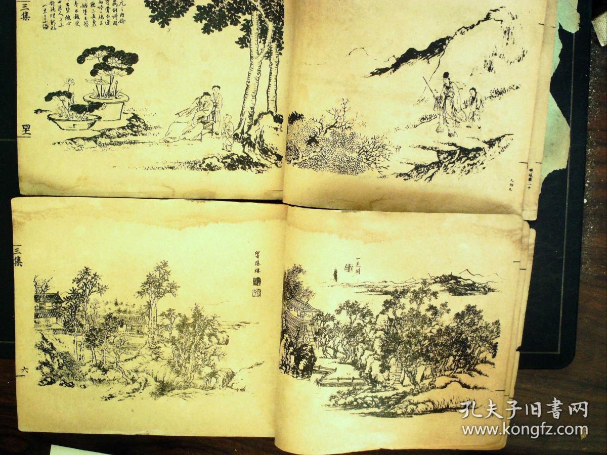 q712,少见画集,清光绪上洋小说图书馆精石印本:古今名人画谱,线装6册3