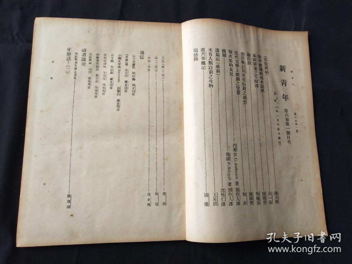 新青年第六卷第一号,民国旧书,民国期刊,共产党旧刊,博物馆资料