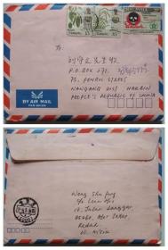 94年马来西亚寄哈尔滨实寄封（贴黑胡椒、水稻、骷髅像邮票）