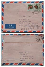 94年马来西亚寄哈尔滨实寄封（贴红毛丹果、油棕邮票）