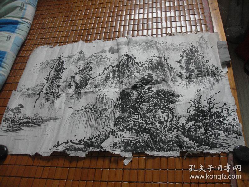 乐清冯炎山水画稿一张无款但却是冯炎所画无疑群山绵延图画稿51x81cm