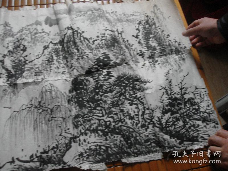 乐清冯炎山水画稿一张无款但却是冯炎所画无疑群山绵延图画稿51x81cm