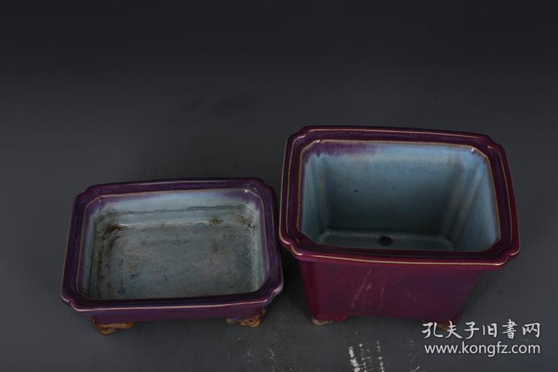 宋钧窑玫瑰紫釉方盆 花盆 古董 古玩 瓷器古董 瓷器 古玩瓷器