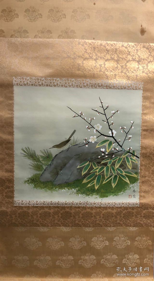 特惠日本回流当代画家丸山春霞笔花鸟图带木盒