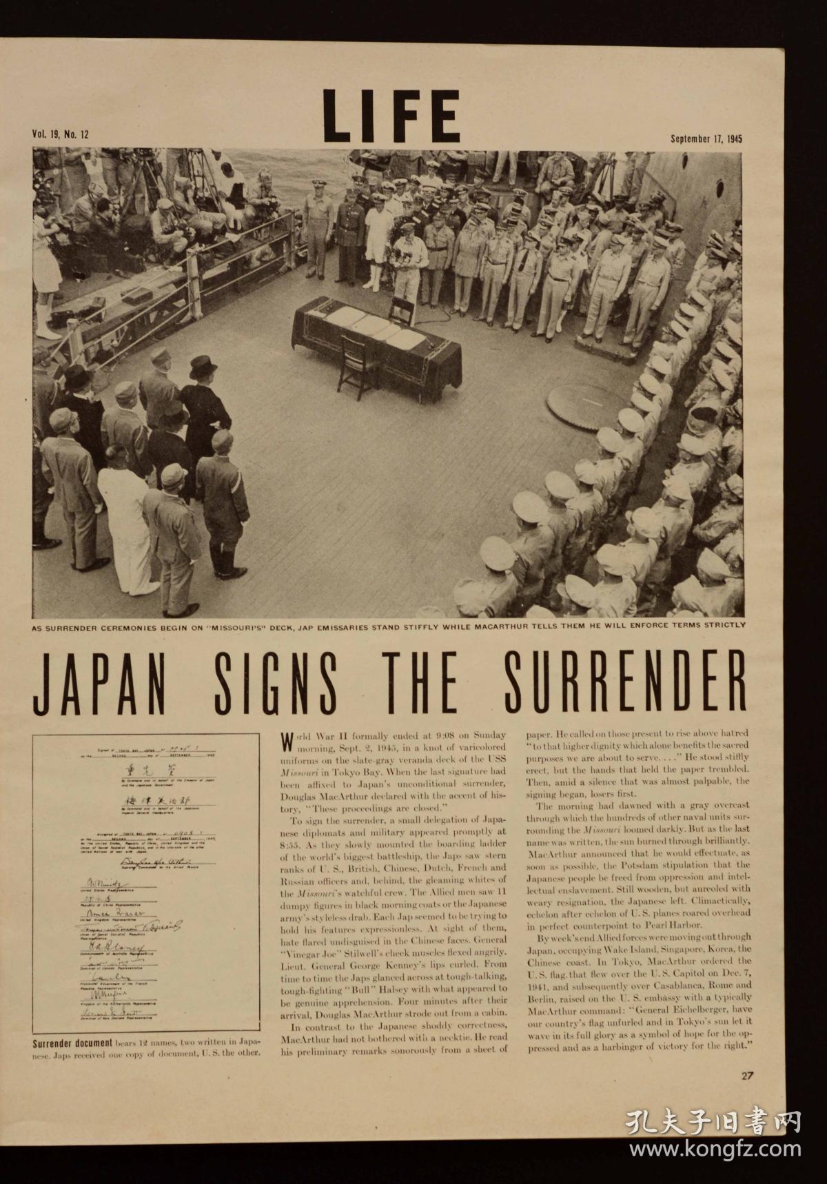 1945年《life》杂志:第二次世界大战日本投降签字仪式