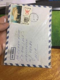 波兰，外国信封，贴两张邮票，20181228