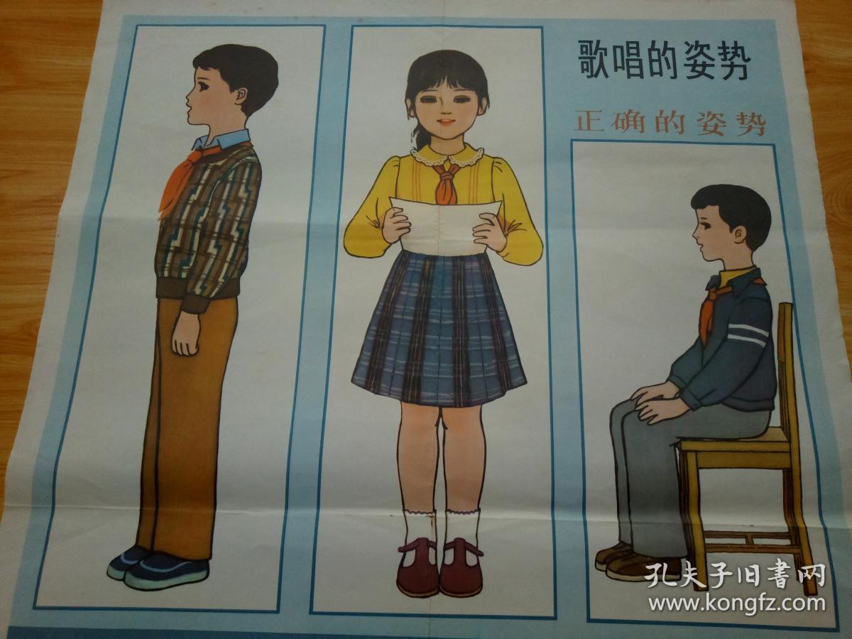 八十年代教学挂图,【歌唱的姿势】,品相好.