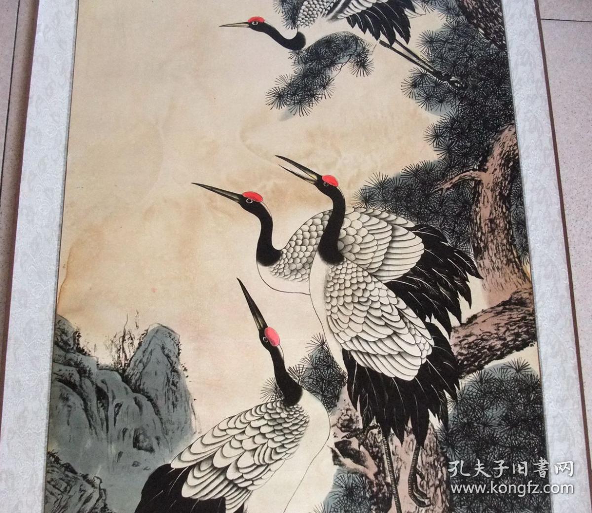 齐白石松鹤图已装裱画工精湛包手绘工艺品