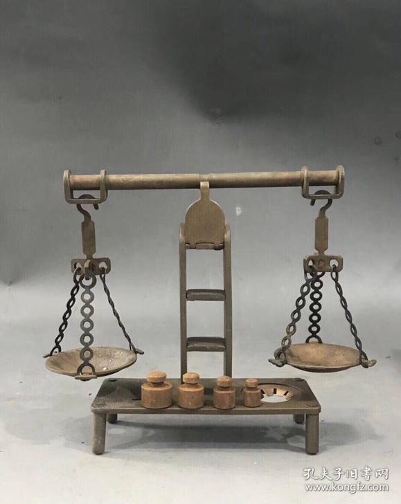 纯铜天平称带木盒 早期老物件