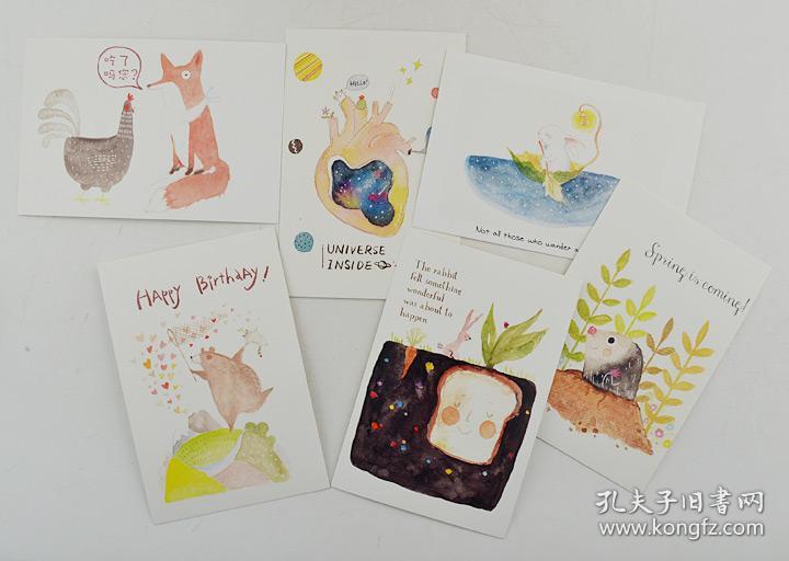 美术艺术水彩画题材 明信片--动物奇趣1(6张/套) (动物水彩画题材)品
