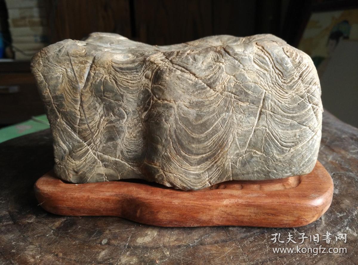 灵璧石金钱石四方来财,少有之石,配有红木底座