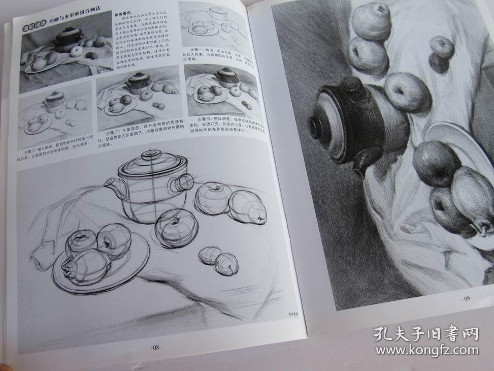 美术基础教程丛书 名师范本:素描静物(下册 临摹本)实拍照片 步骤解析