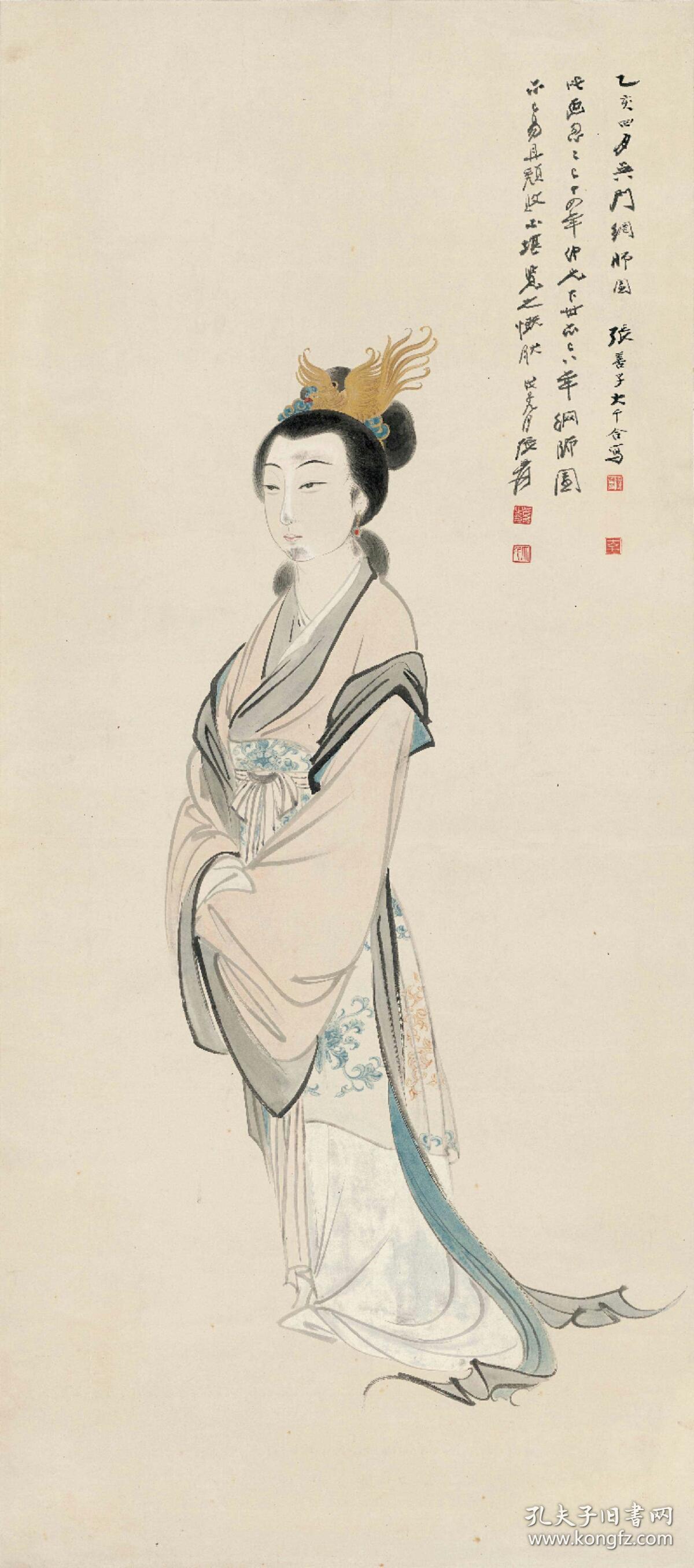 张大千 张善子合作写仕女图立轴.纸本大小78.57*177.55厘米.