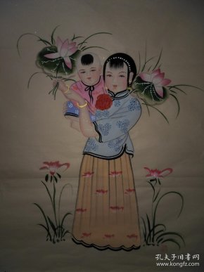 扑灰年画《民国母子图》《民国侍女娃娃图》《民国老婆孩子图》