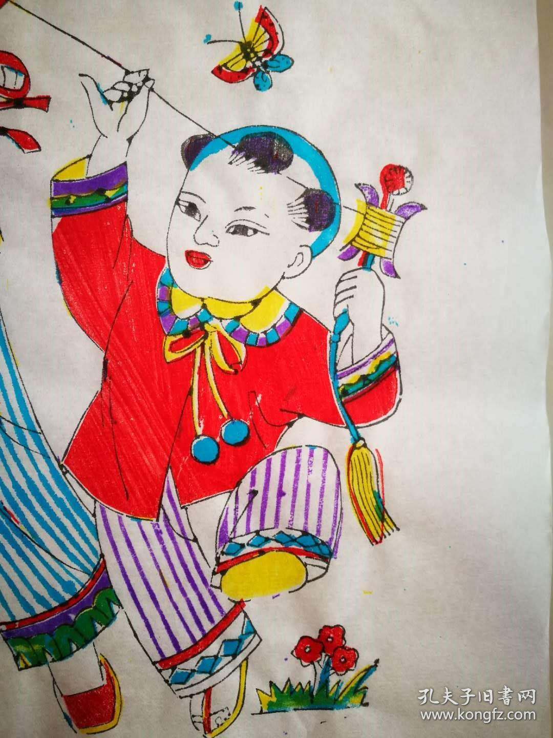 杨家埠木版年画——放风筝(工艺大师杨洛书为庆祝潍坊成功申请世界