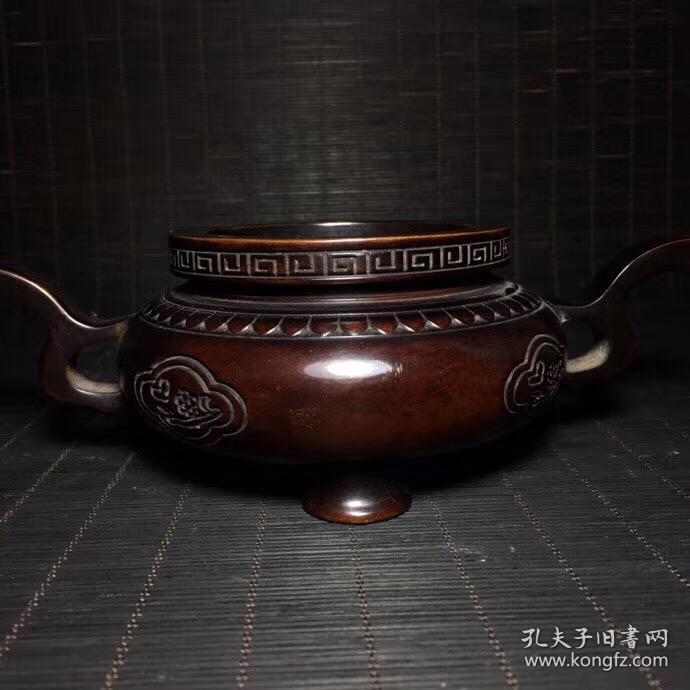 纯铜香炉 紫铜香炉 大气厚重 包浆老道