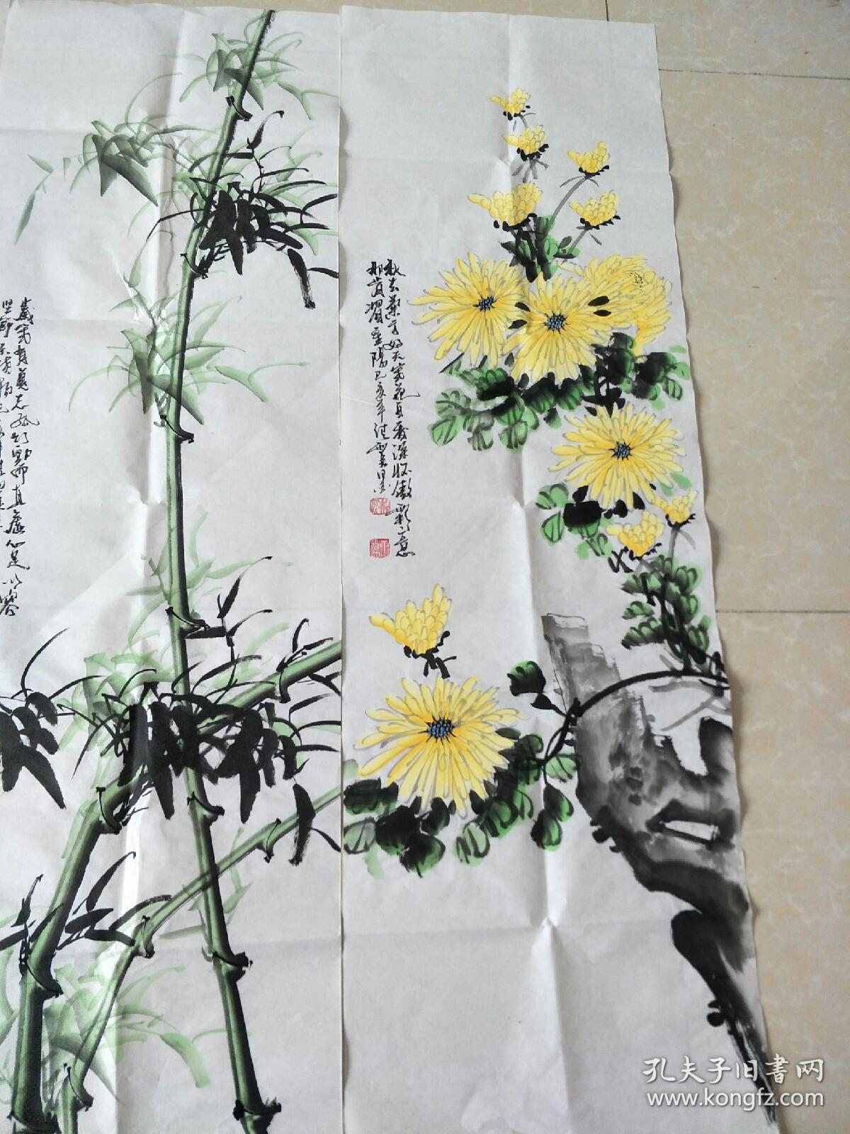 纯手绘四条屏花鸟套画梅兰竹菊国画宣纸未裱