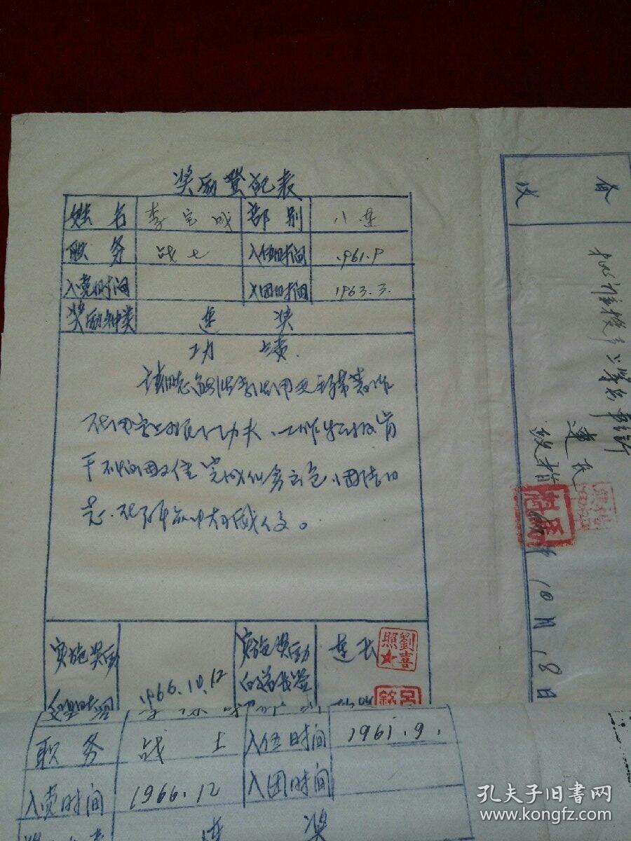 60年代工人简历表职工登记表兵役登记表新兵政治情况审查表新兵入伍