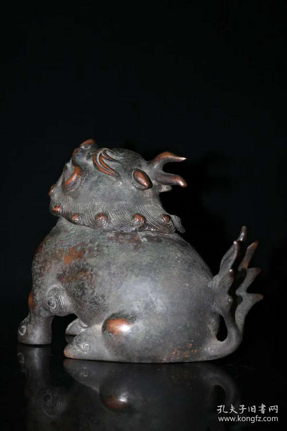 旧藏 老铜胎神兽望天吼活头狮招财摆件高15.