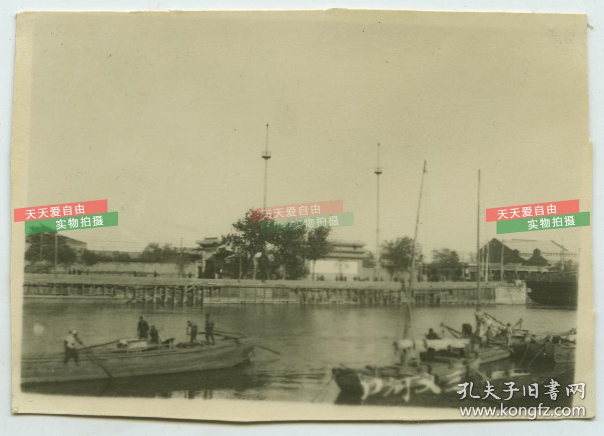 民国天津三义河口漕运老照片,河对面是衙门仓库