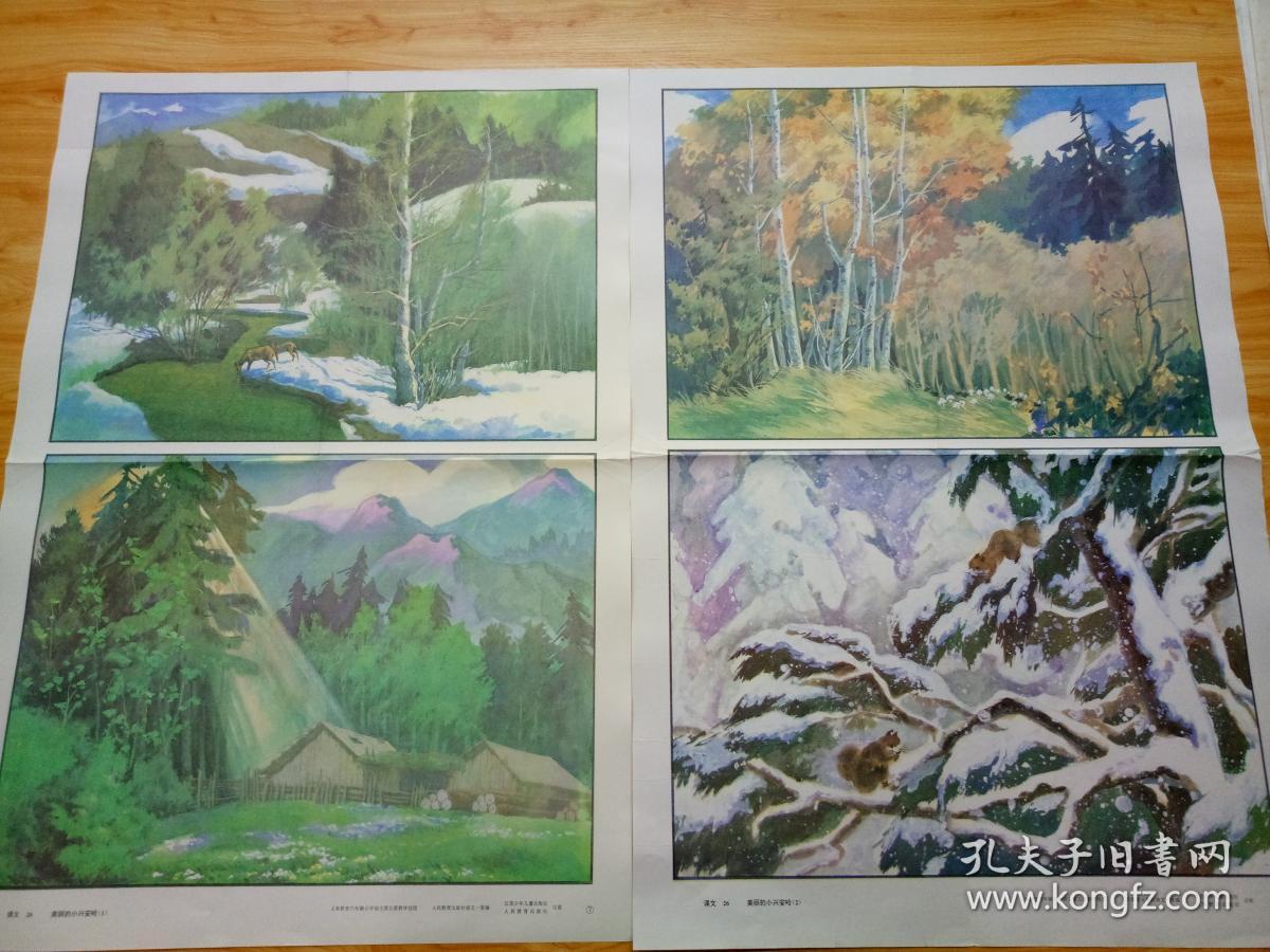 八十年代教学挂图,【美丽的小兴安岭】,2张一起,品相好.