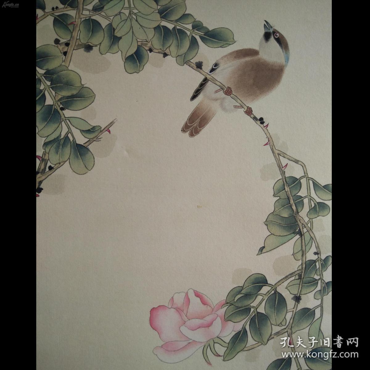 民国著名画家张其翼工笔花鸟.