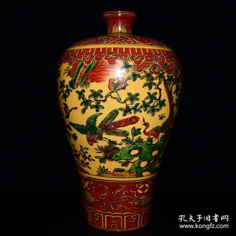 特价 秒杀3000★精品瓷器■【★★明万历年红绿彩花鸟纹梅瓶