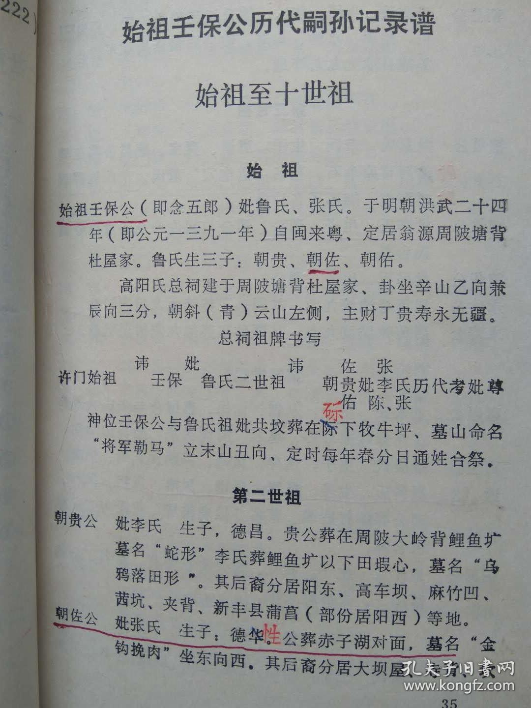 高阳堂(许氏)族谱--始祖壬保公部分世系