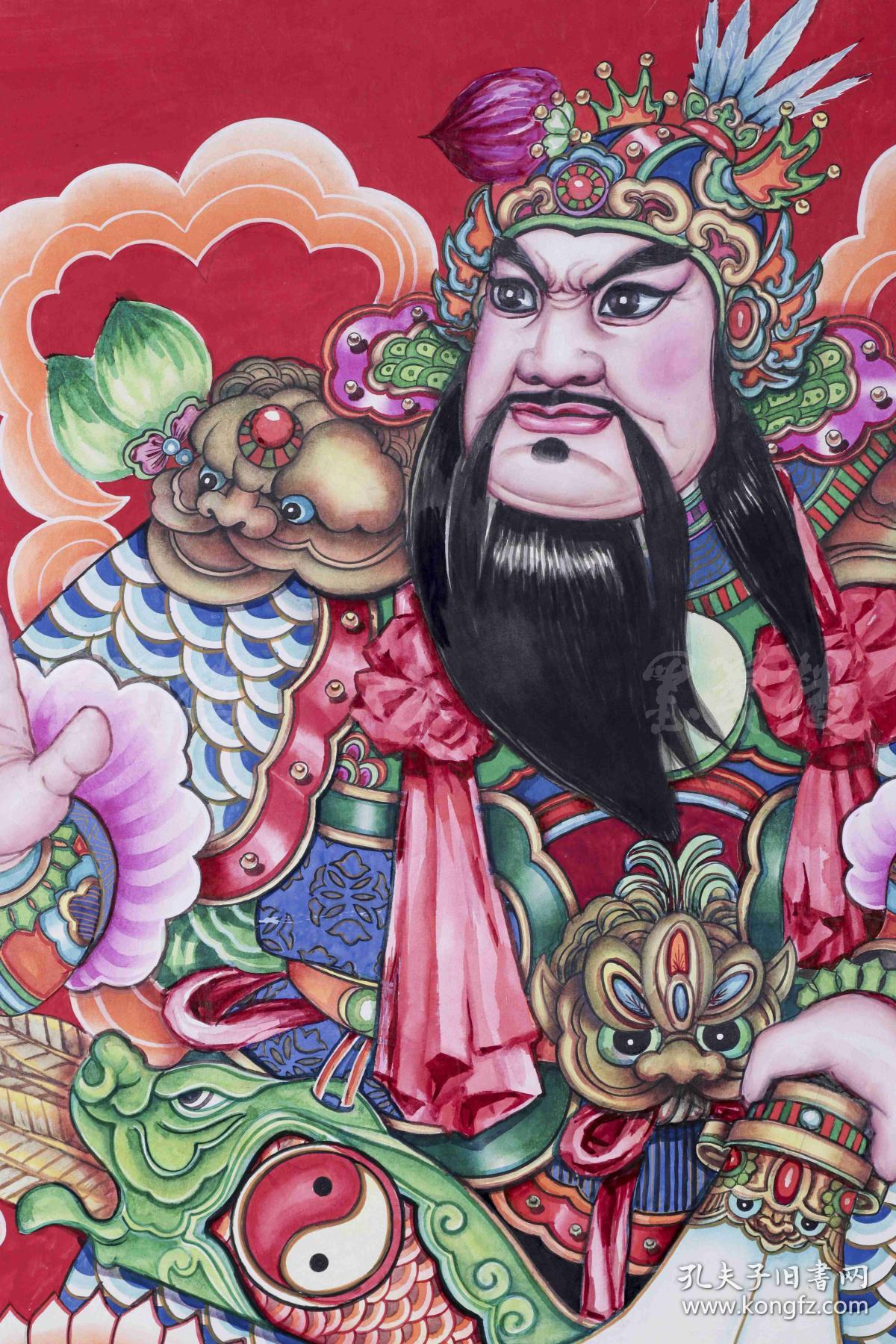 著名画家,天津杨柳青画社副社长张锡武 年画原稿《门神》一对(尺寸:61