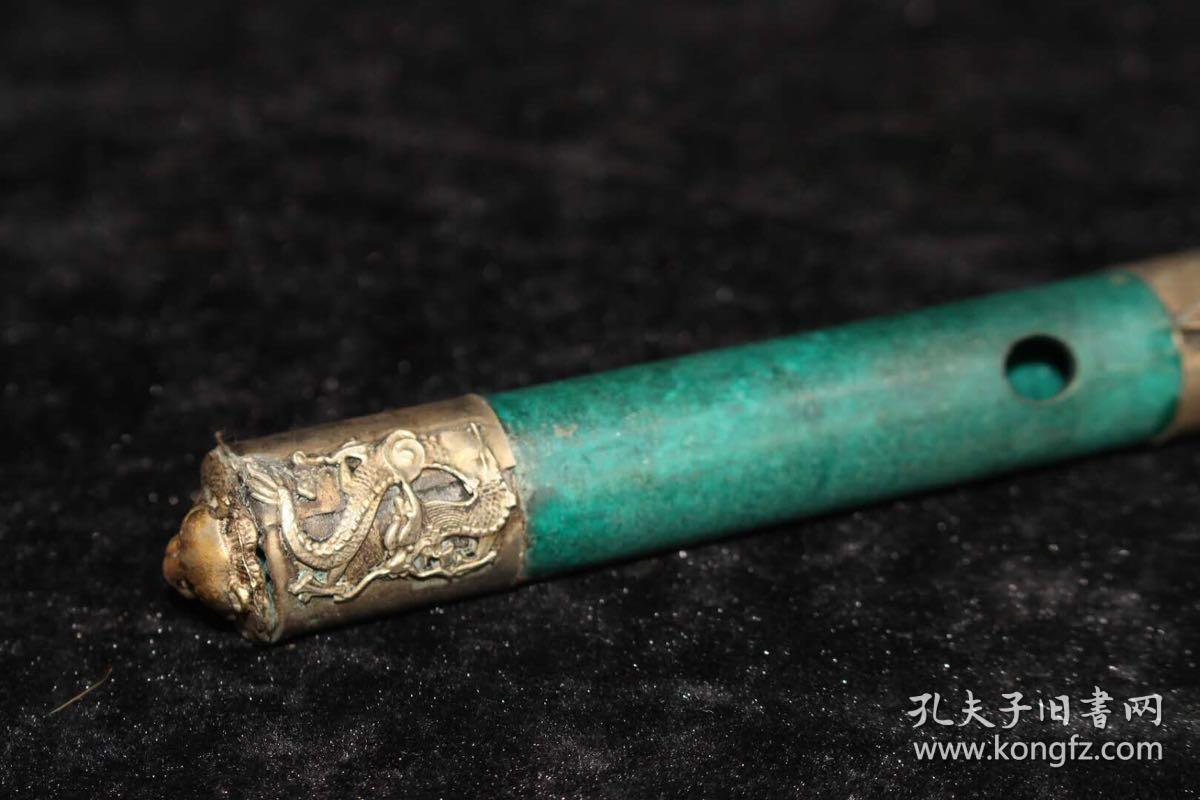 晚清包铜壳绿玉笛 长约39厘米 直径2厘米