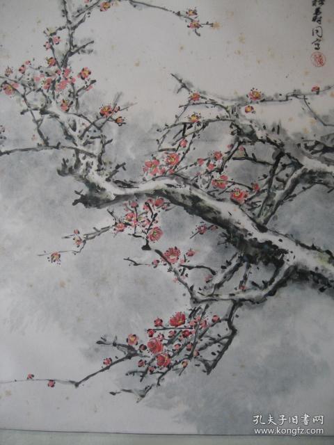 本溪著名老画家苏寿同先生1994年甲戌年作品雪梅图一件原装绫裱详品见