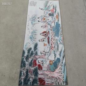 织锦刺绣 品茗图 ，尺寸60x160cm。
