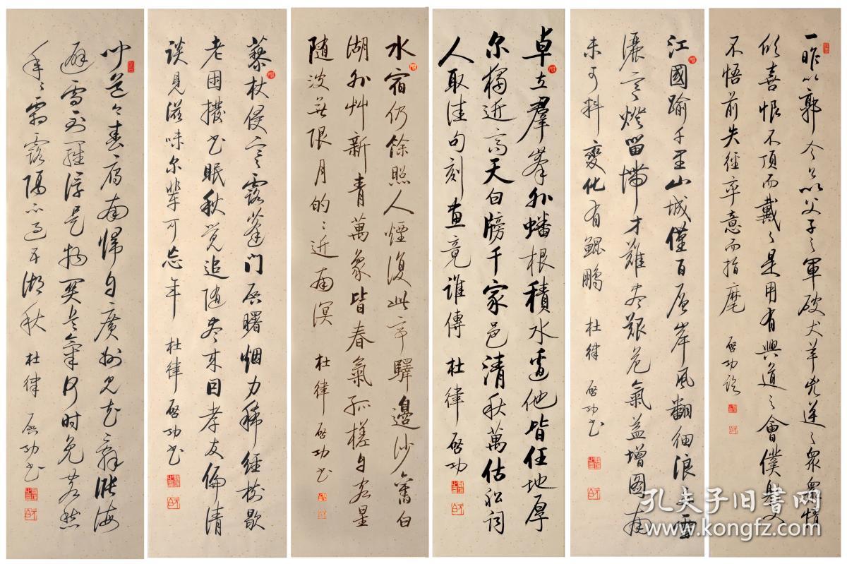 毛笔手写启功老师书法作品六尺条屏仿品六条屏江国诗词