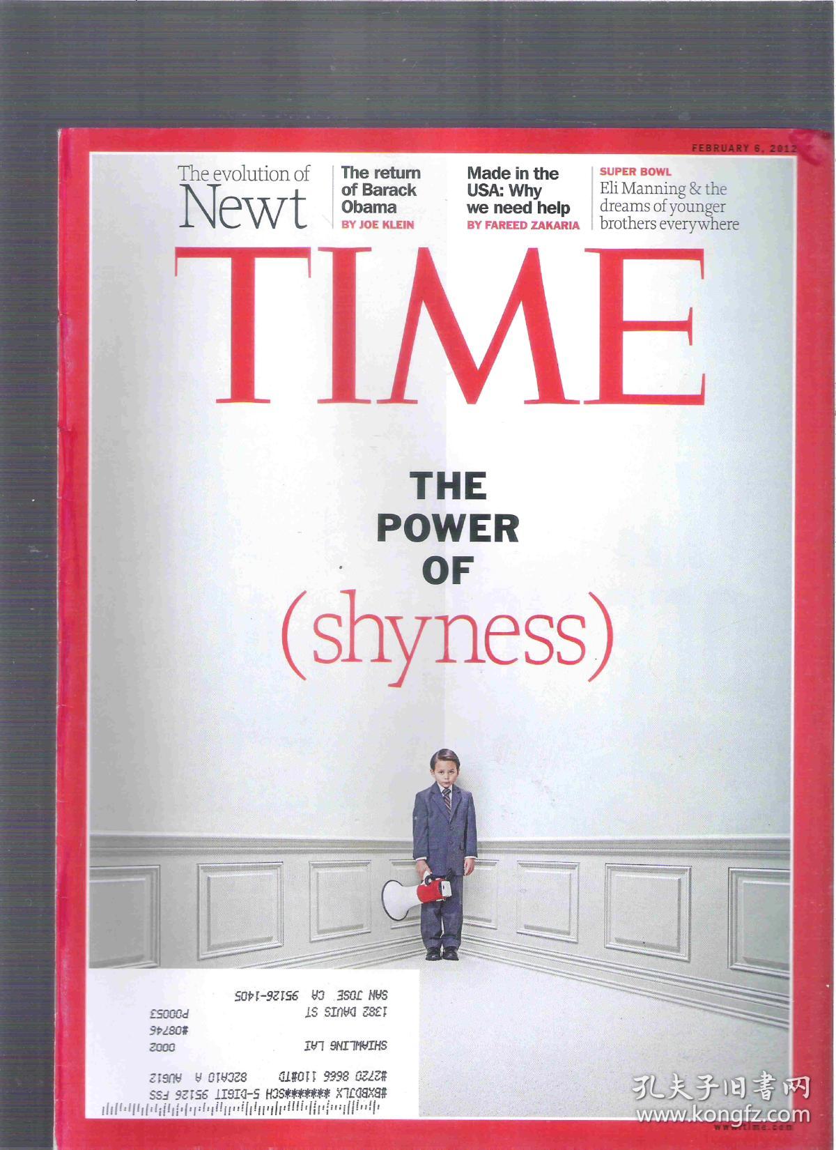time 2012年2月6日 us edition【店里有许多英文原版书欢迎选购】