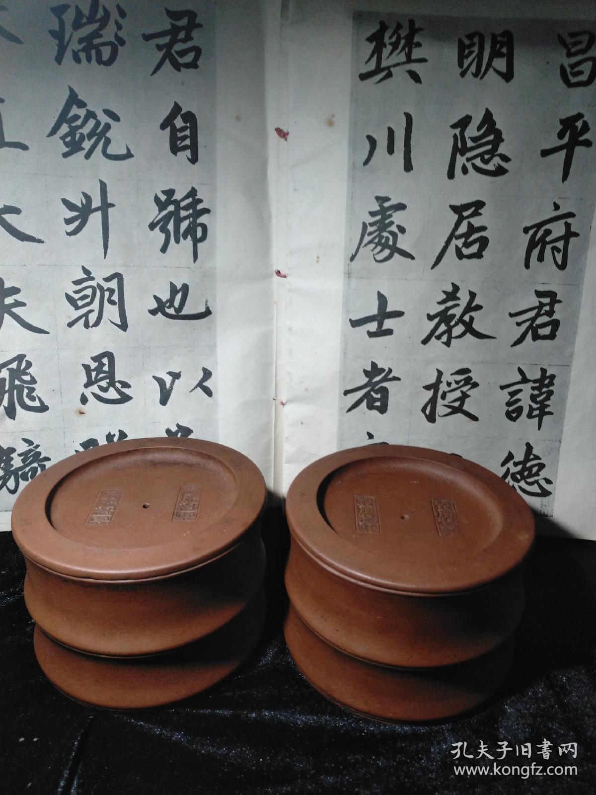 文革后仿吴云枧款竹节紫砂蟋蟀罐一对