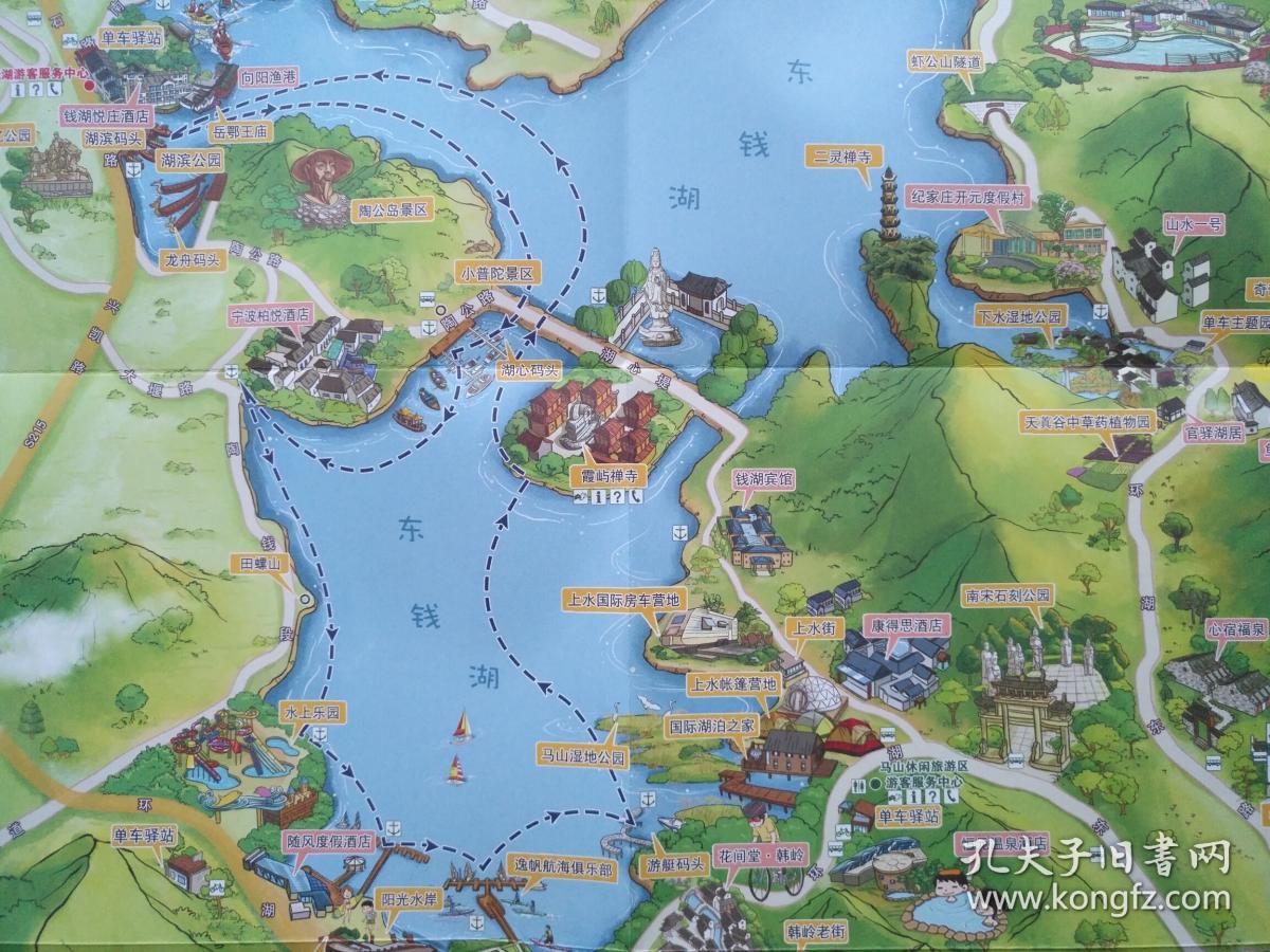 东钱湖上水下水营地湿地公园卡通古风手绘地图导览图_手绘地图六藝設計-站酷ZCOOL