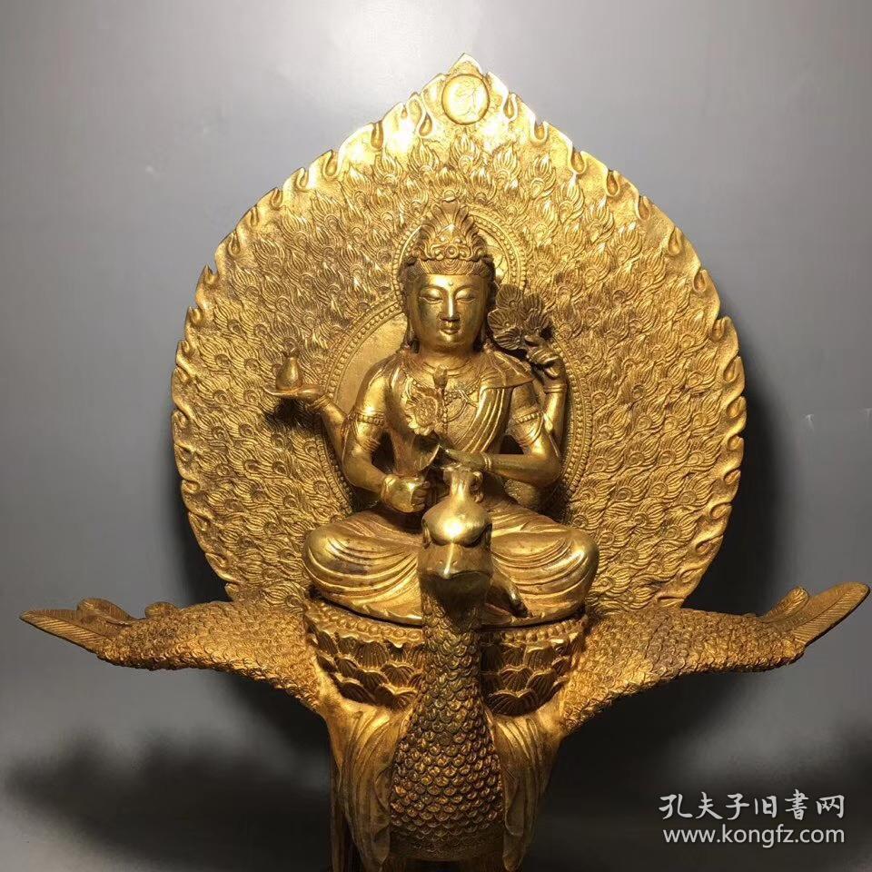 铜鎏金孔雀明王铜佛像护世金刚佛母金刚摆件