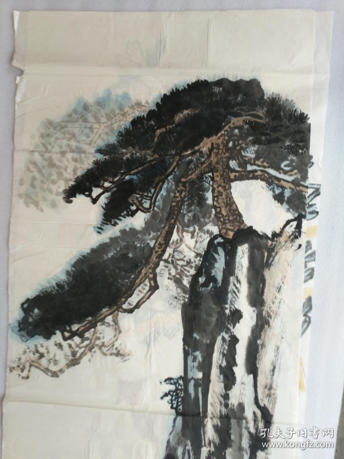 书法字画《201810211 画院流出无款精品手绘国画:迎客松图 (四尺整张)