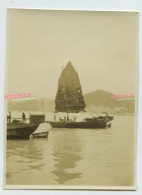 民国南方江面上的帆船航运打渔老照片，泛银