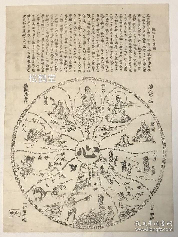 《观心十方界图》1件,日本精美佛教类版画,木版印刷,印刷精美,老旧之