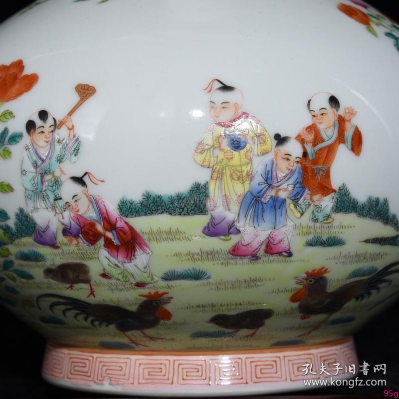 清乾隆粉彩花鸟婴戏图赏瓶26.5x17