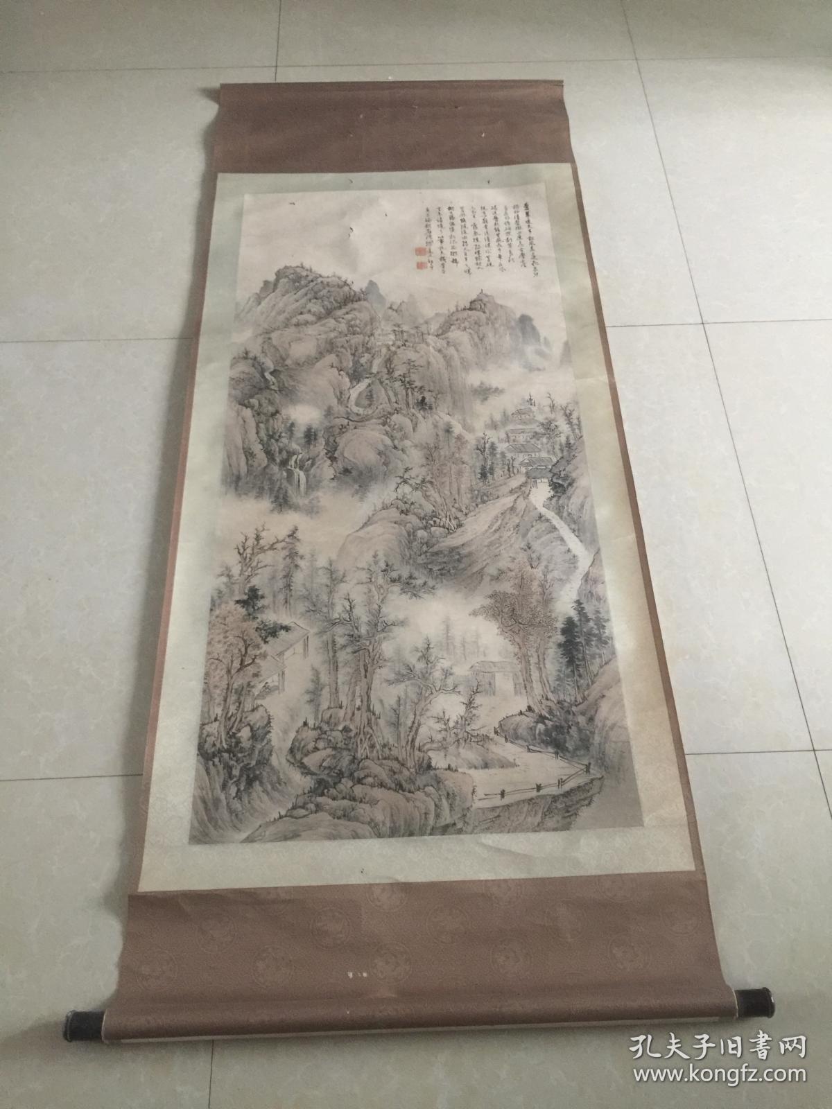 清 著名画家--石溪 山水画 画心规格128x60 老装裱 画心有个别虫蛀 见