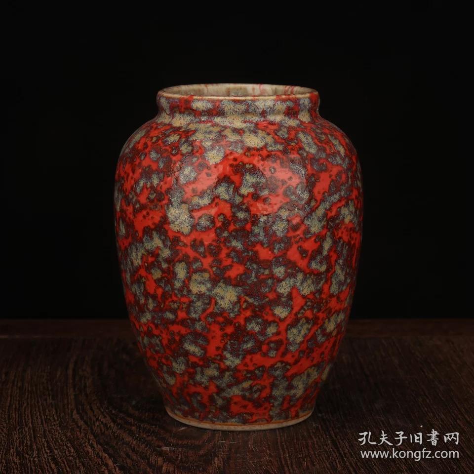 清乾隆窑变红釉开片条形小罐 仿古瓷器古玩古董老货旧货民间收藏.