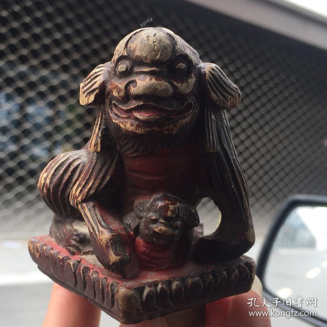 精工,清代木雕狮子一对
