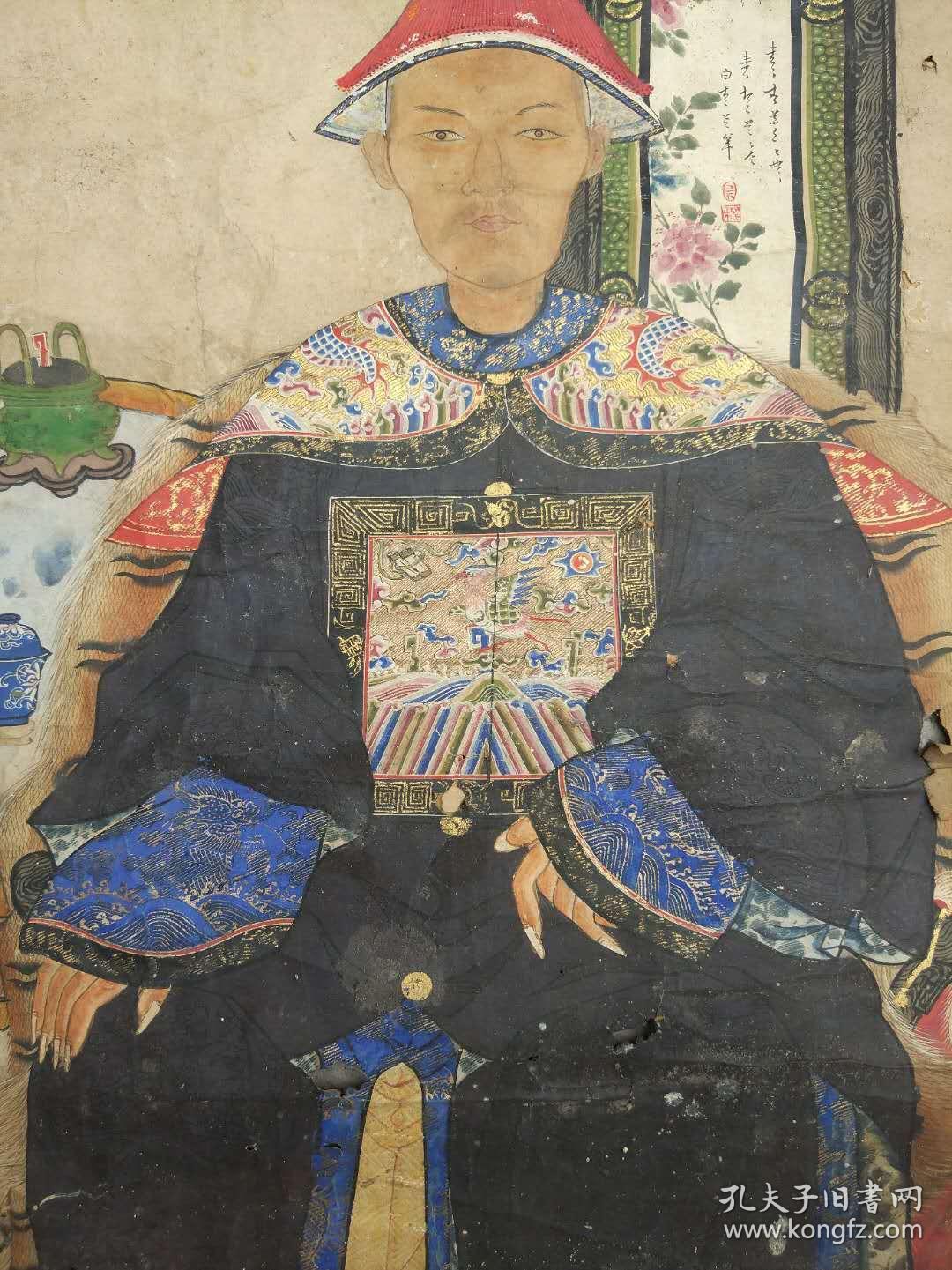 罕见清代人物画像 倍贡生能武公叔配温氏孺人【保真】