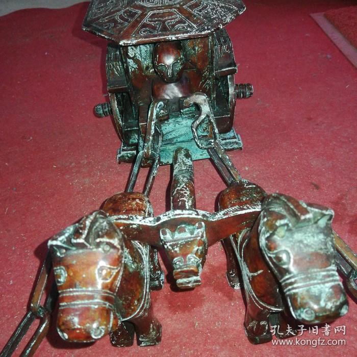 仿古战国时期驷马难追大号青皮马车家居装饰办公室桌面